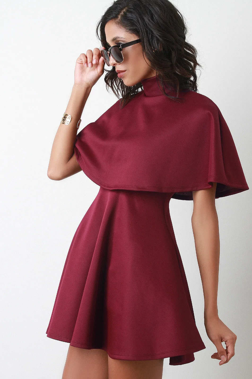 Turtleneck Cape Flare Dress