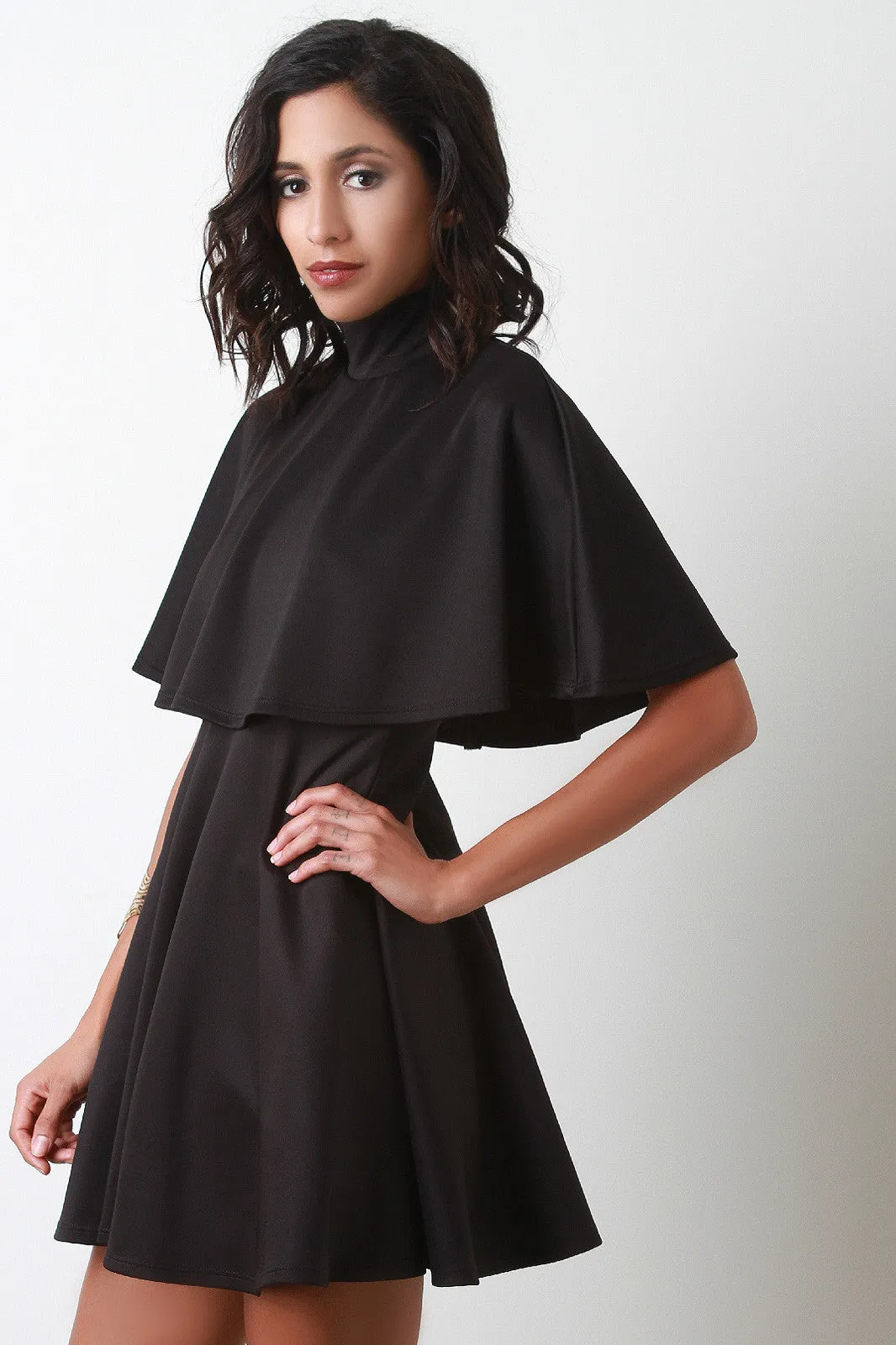 Turtleneck Cape Flare Dress