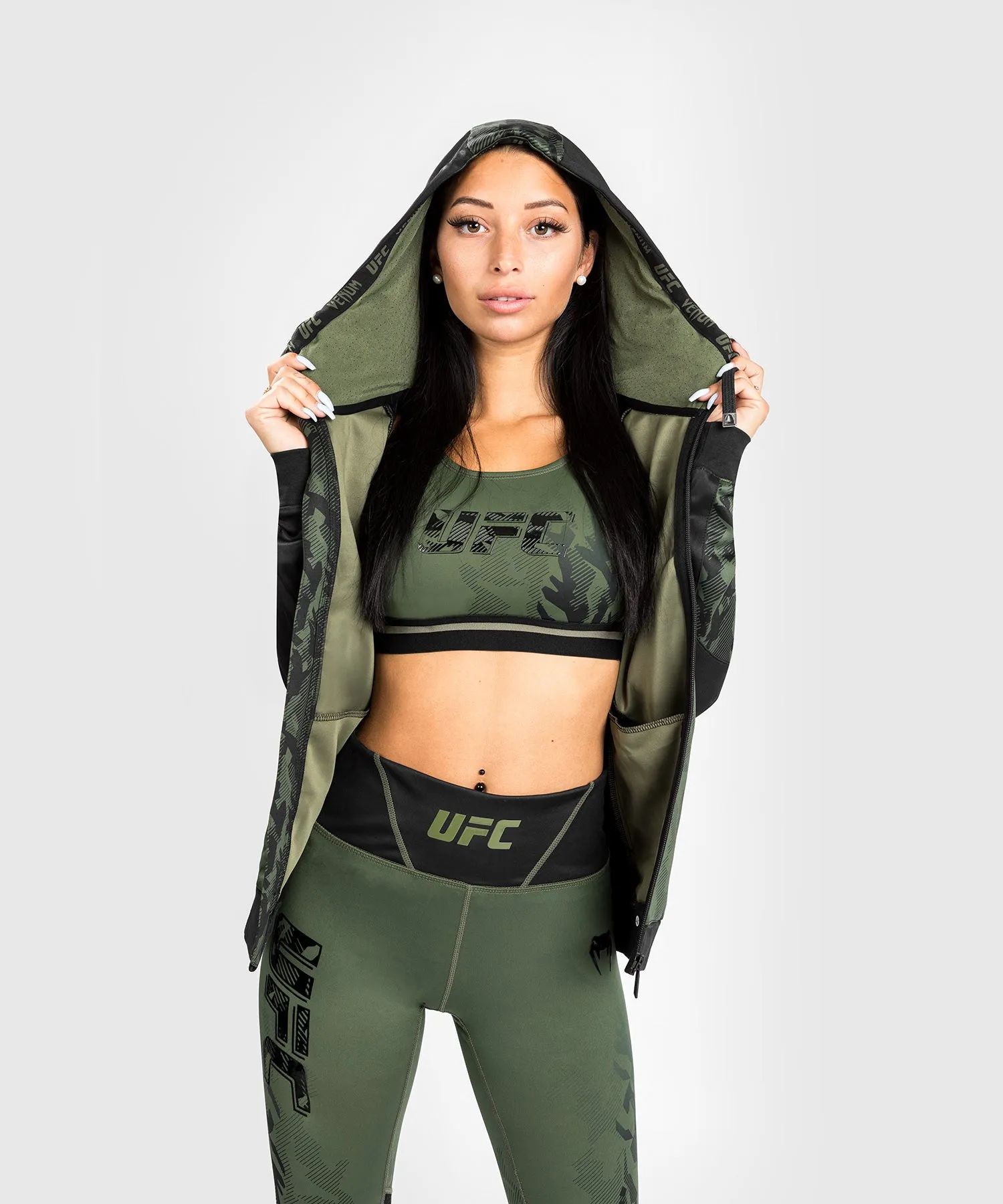 UFC Venum Authentic Fight Week Women's Zip Hoodie - Khaki