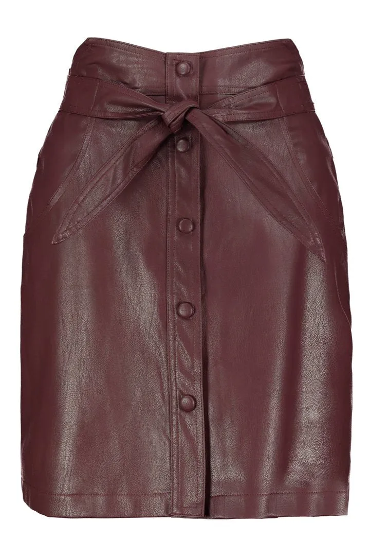 Vegan Leather Button Front Skirt