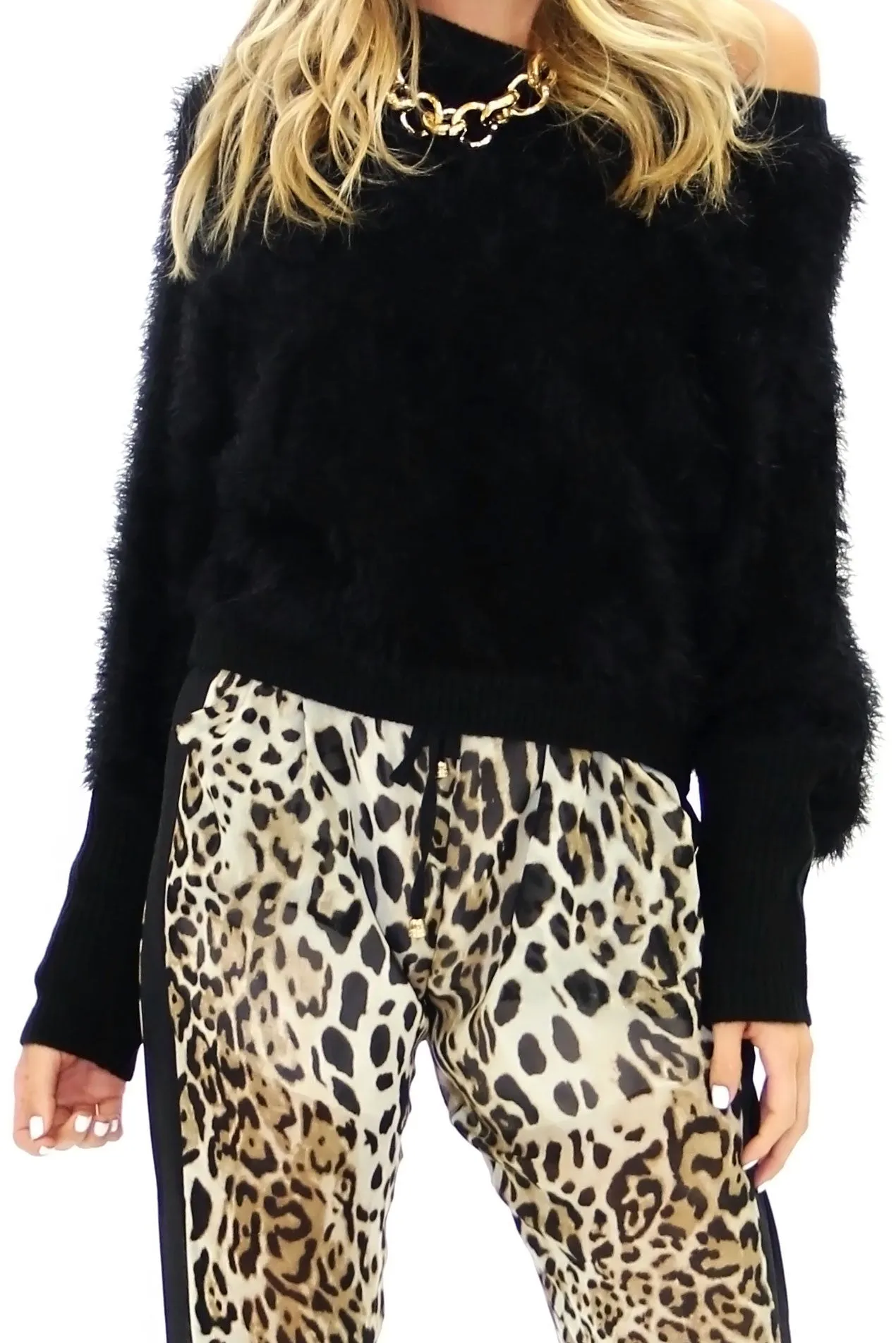 VELA SHAG FUR SWEATER - Black