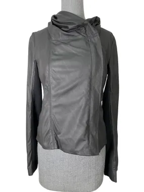 Vince Black Leather Hooded Jacket Size M