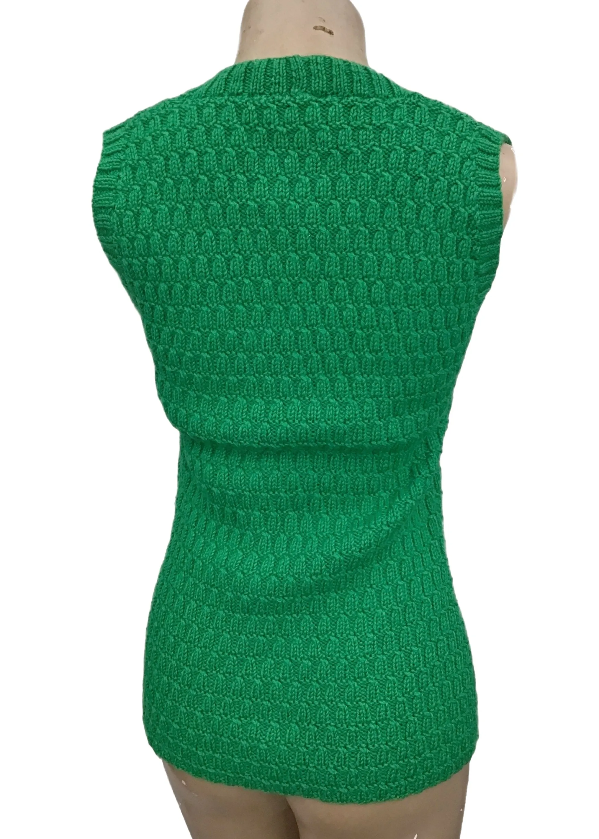 Vintage 70s Hand Knitted Green Tank Top