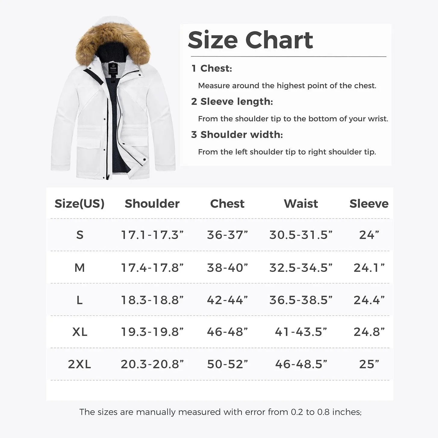 Wantdo Men's Warm Winter Coat Insulated Parka Padded Puffer Jacket White L