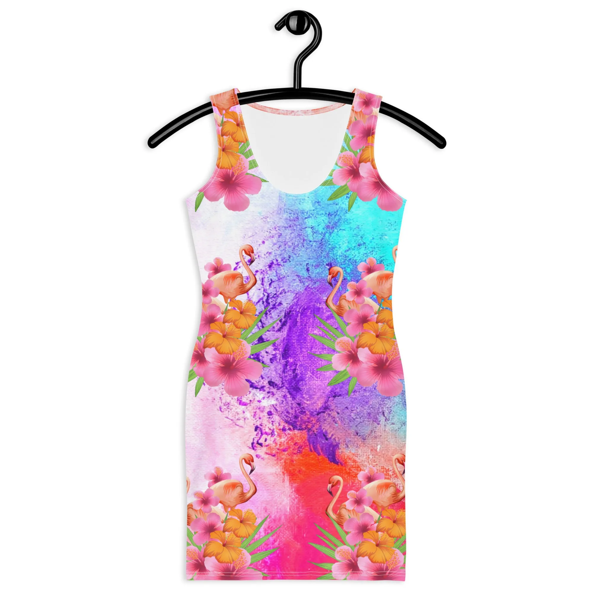 Watercolor Tropical Flamingos Bodycon Dress