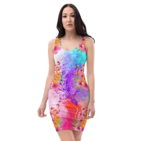 Watercolor Tropical Flamingos Bodycon Dress