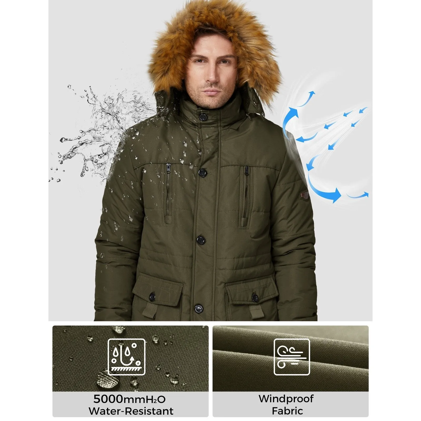 WenVen Men's Hooded Warm Coat Winter Parka Jacket (Army Green, L)