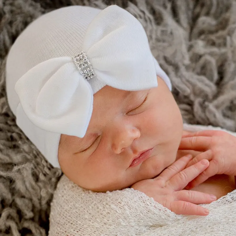 White Bow Newborn Girl Hospital Beanie Hat Newborn Hat Infant Hat