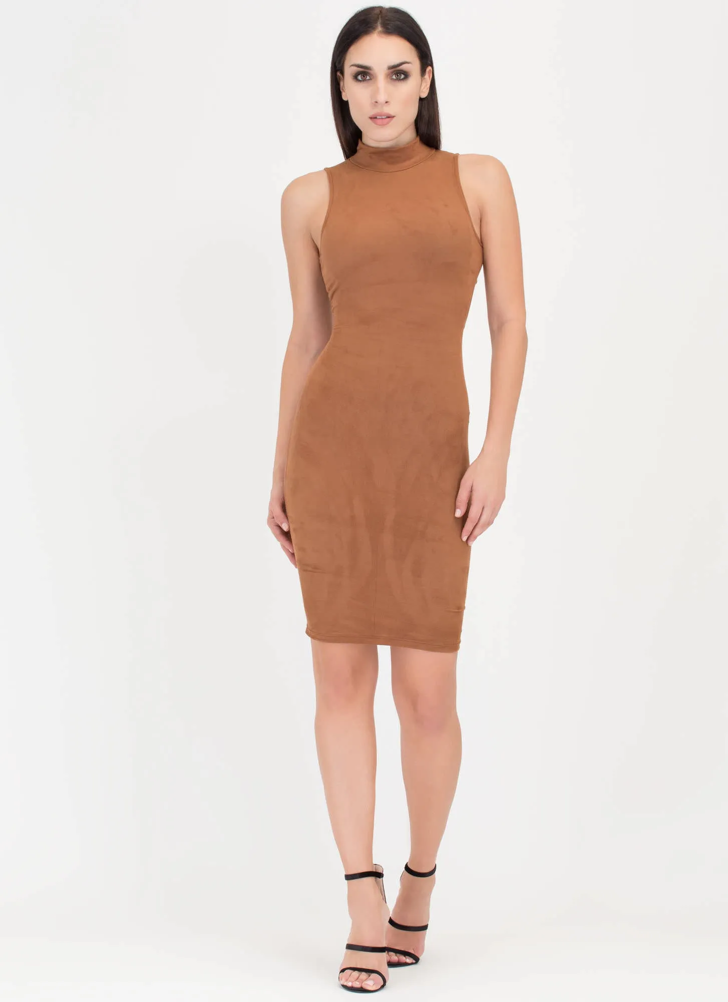 With A Twist Back Faux Suede Dress