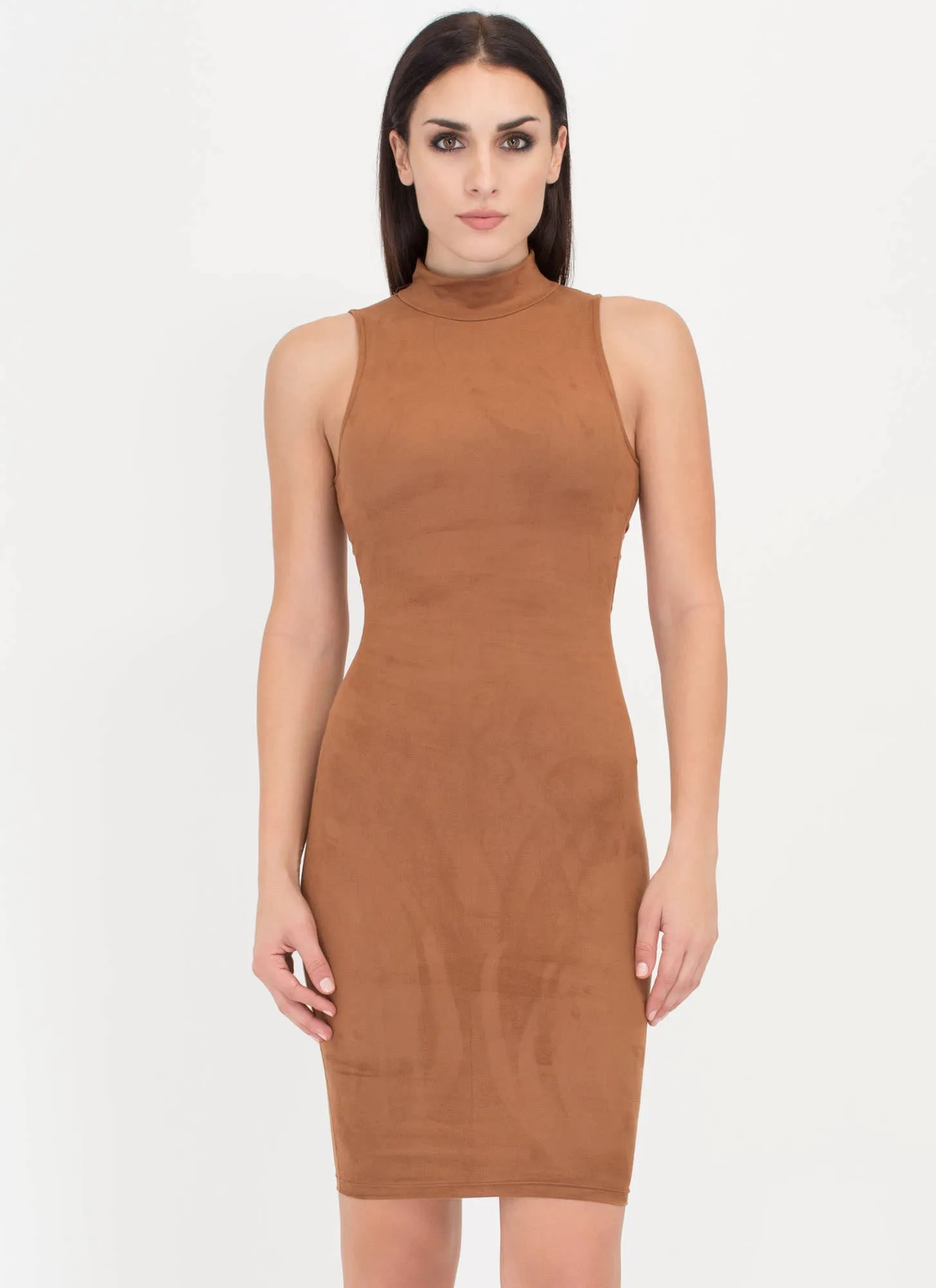 With A Twist Back Faux Suede Dress