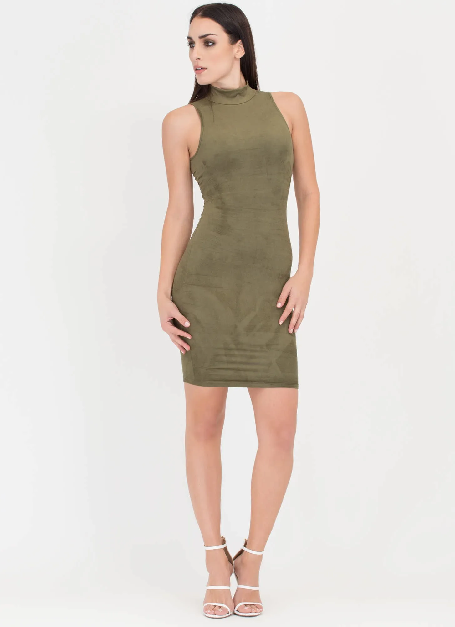 With A Twist Back Faux Suede Dress