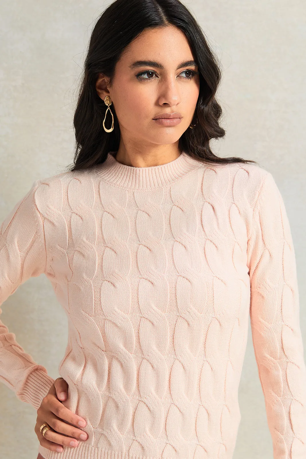 Women Pink Textured Sweater