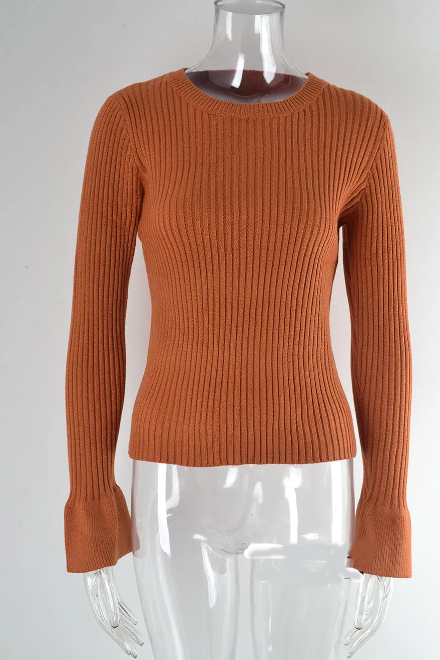 Women's Brown Skinny Knitted Sweater