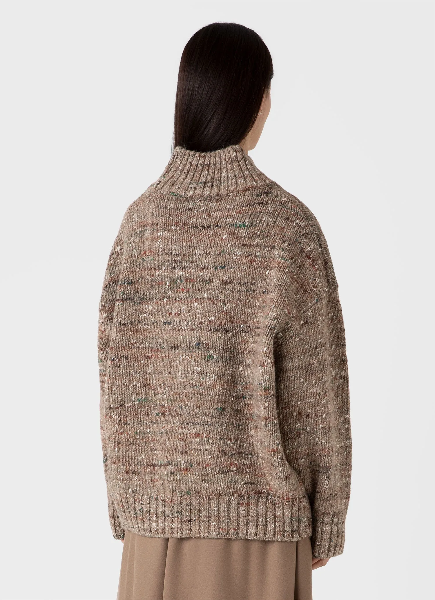 Women's Oversized Textured Jumper in Camel Donegal