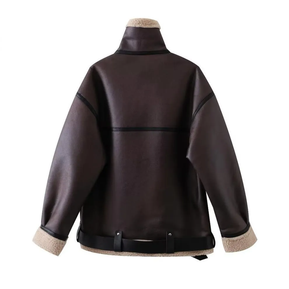 Women's Suede Fur Integrated Motorcycle Jacket