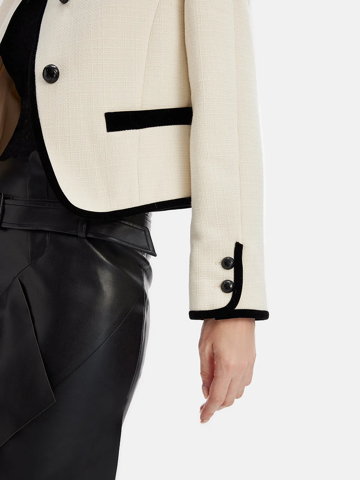 Wool Contrast-Trim Short Blazer