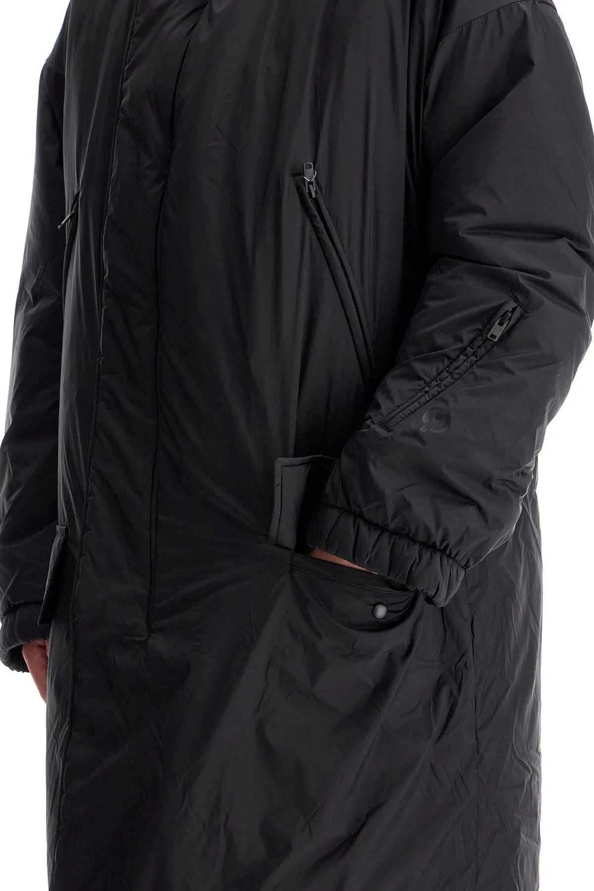 Y-3 long padded nylon parka coat