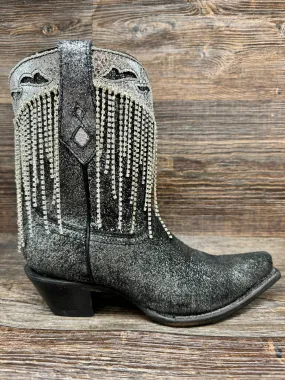 Z5252 Women's Old Silver Ankle Boot with Embroidery and Crystals by Corral