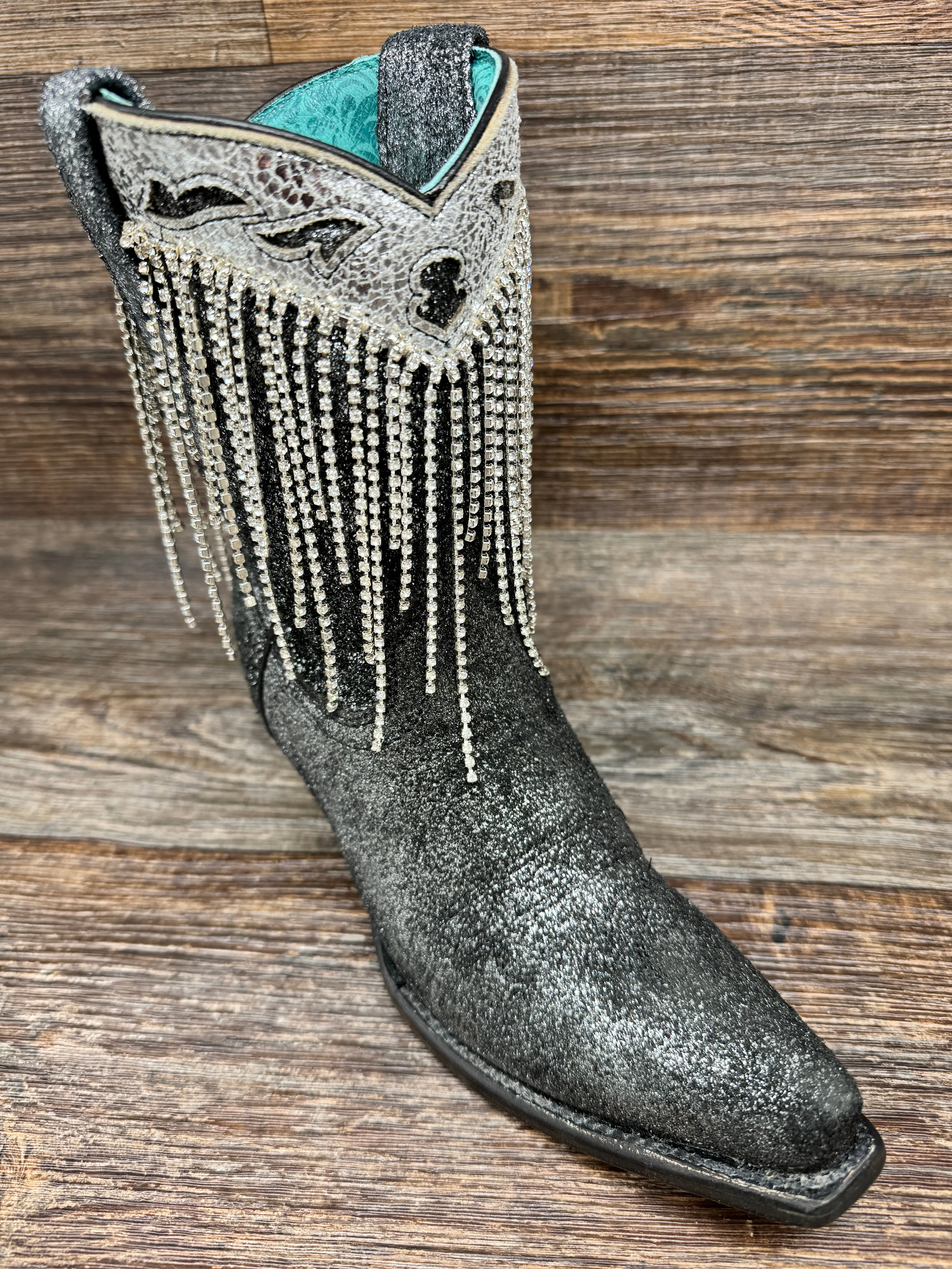 Z5252 Women's Old Silver Ankle Boot with Embroidery and Crystals by Corral